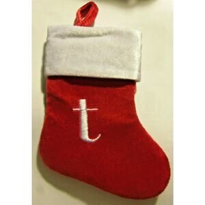 Lower Case t Monogram on red MINI Christmas Stocking 8"X6" by Merry Brite